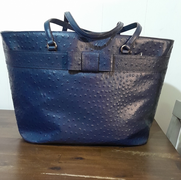 Kate Spade Medium Harmony Valencia Road French Navy Purse/Tote Bag Ostrich Textu - Picture 3 of 9